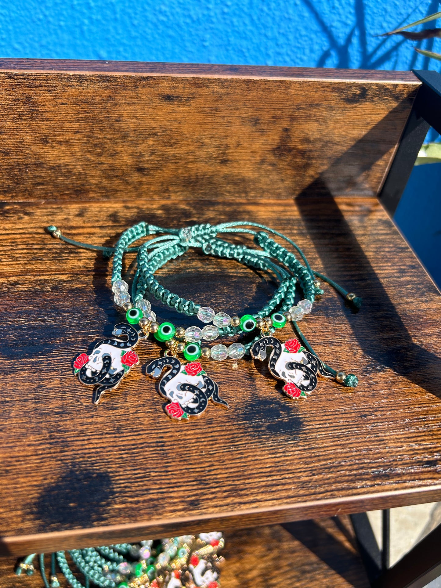 Sage Green Snake Evil Eye Bracelet