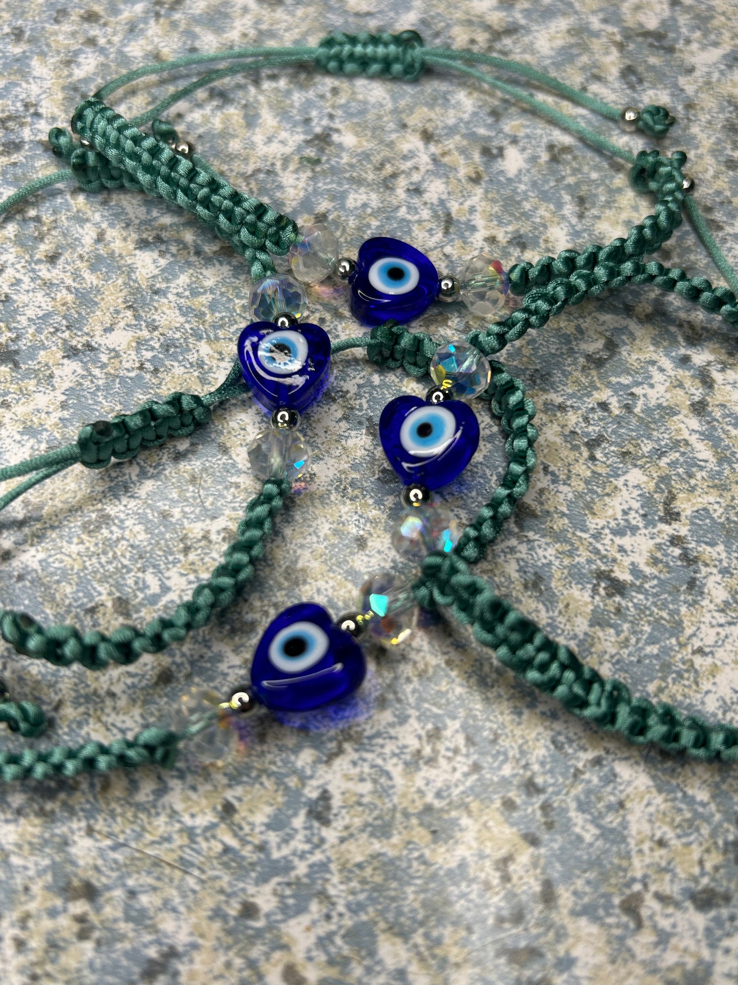 Sage Green Heart Evil Eye Bracelet