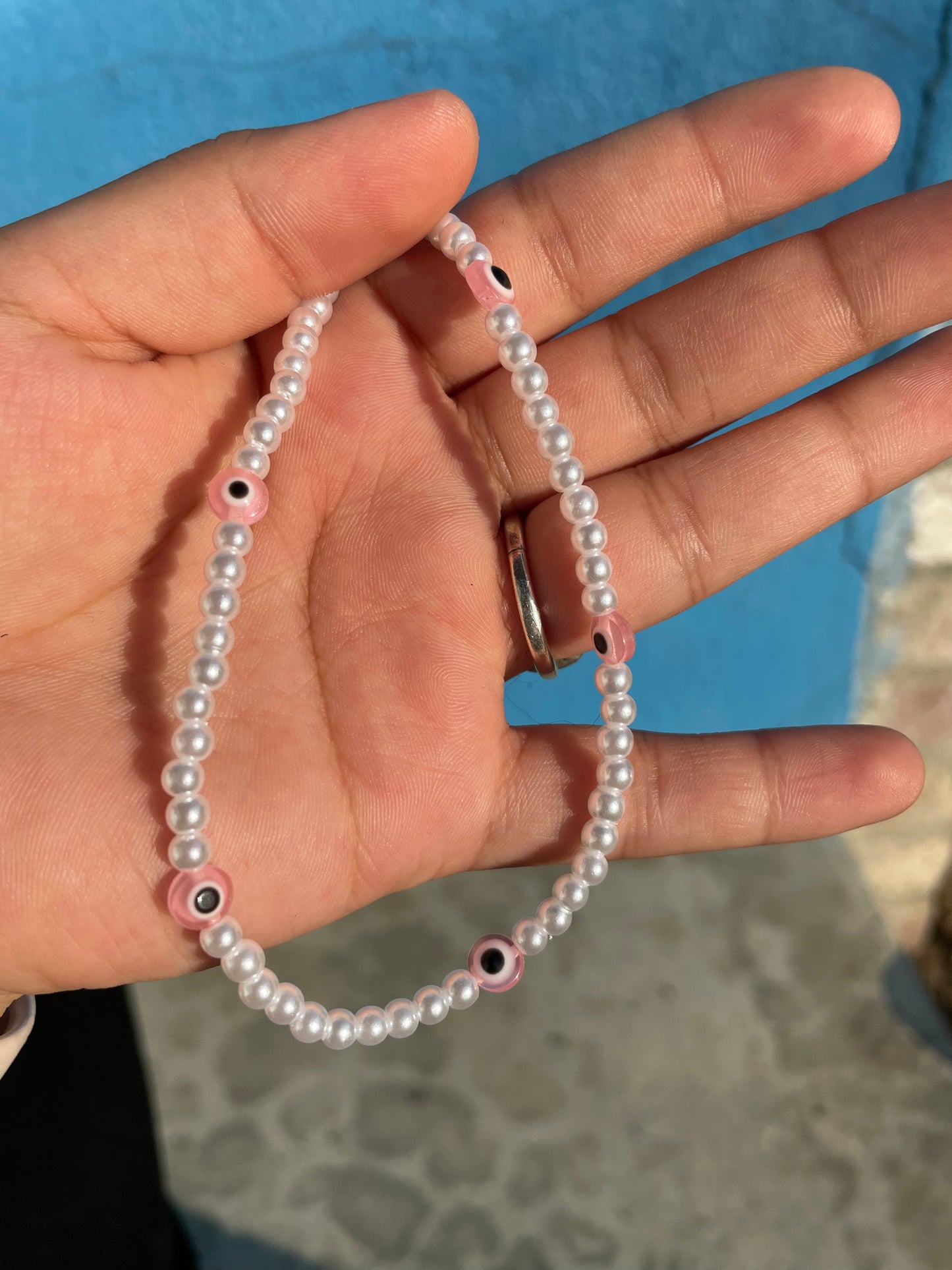 Pink Pearl Evil Eye Necklace