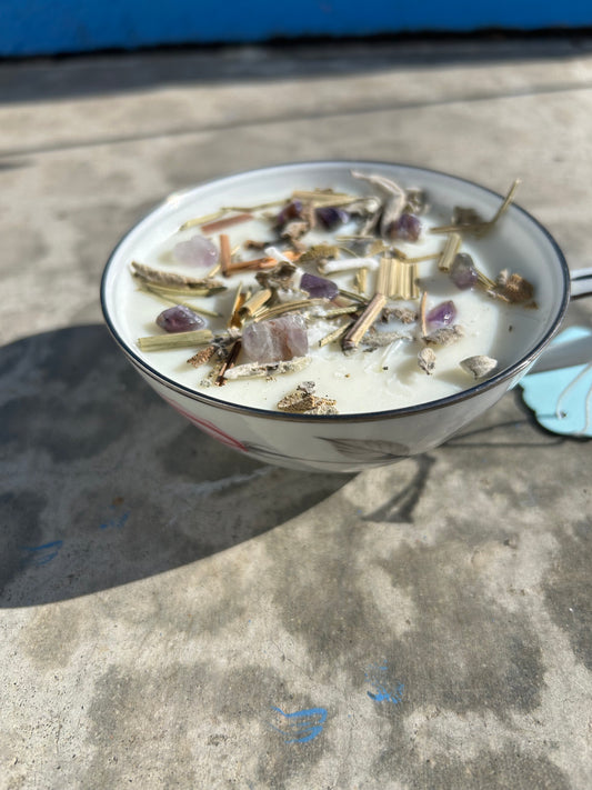 Clear Decisions Tea Cup Crystal Candle