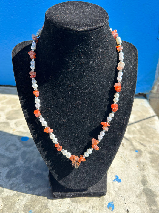 Red Agate Pearl Necklaces w/ Butterfly Charm