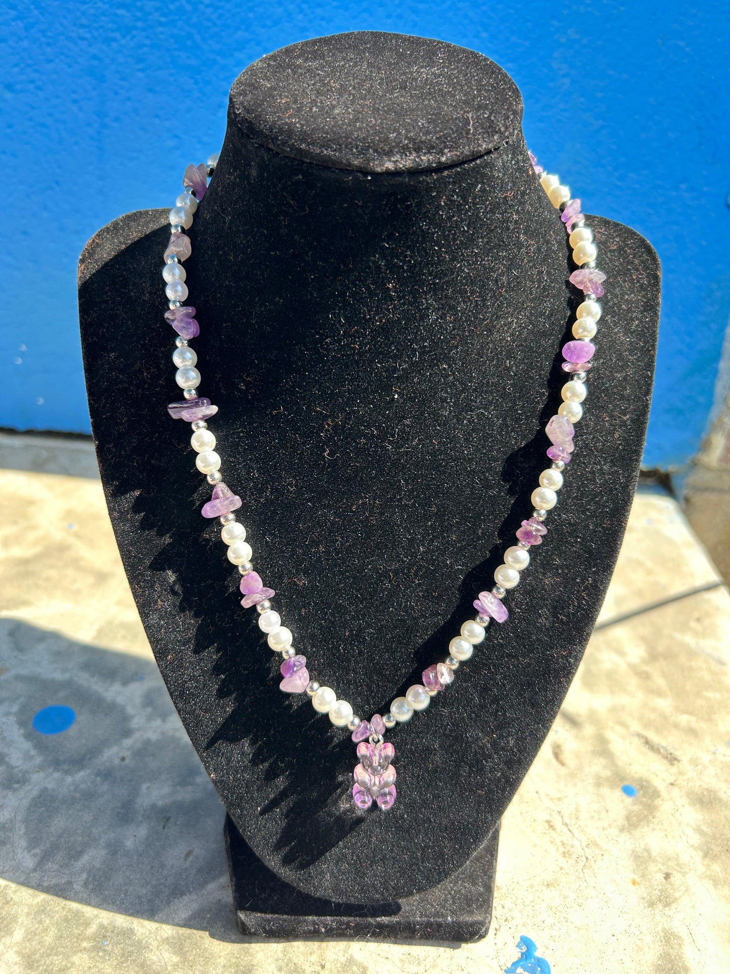 Amethyst Pearl Necklace w/ Gummy Bear Charm