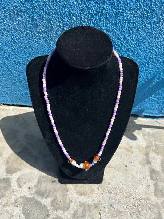 Pink W/ Purple Mushroom Necklace