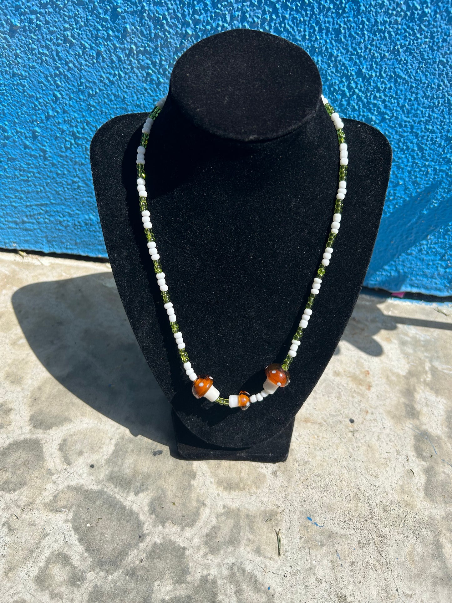 White & Green Mushroom Necklace
