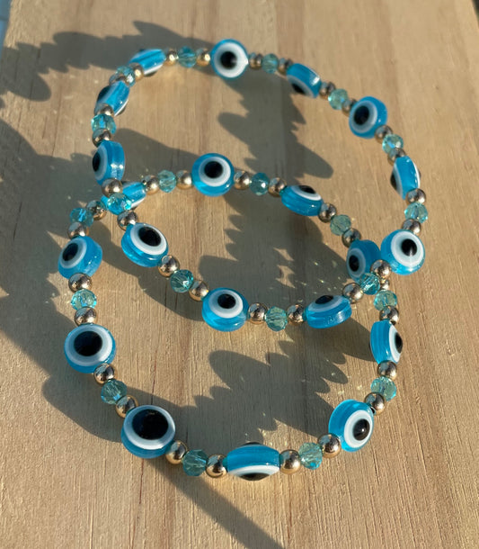 Light Blue Evil Eye Bracelet (Large Eyes)