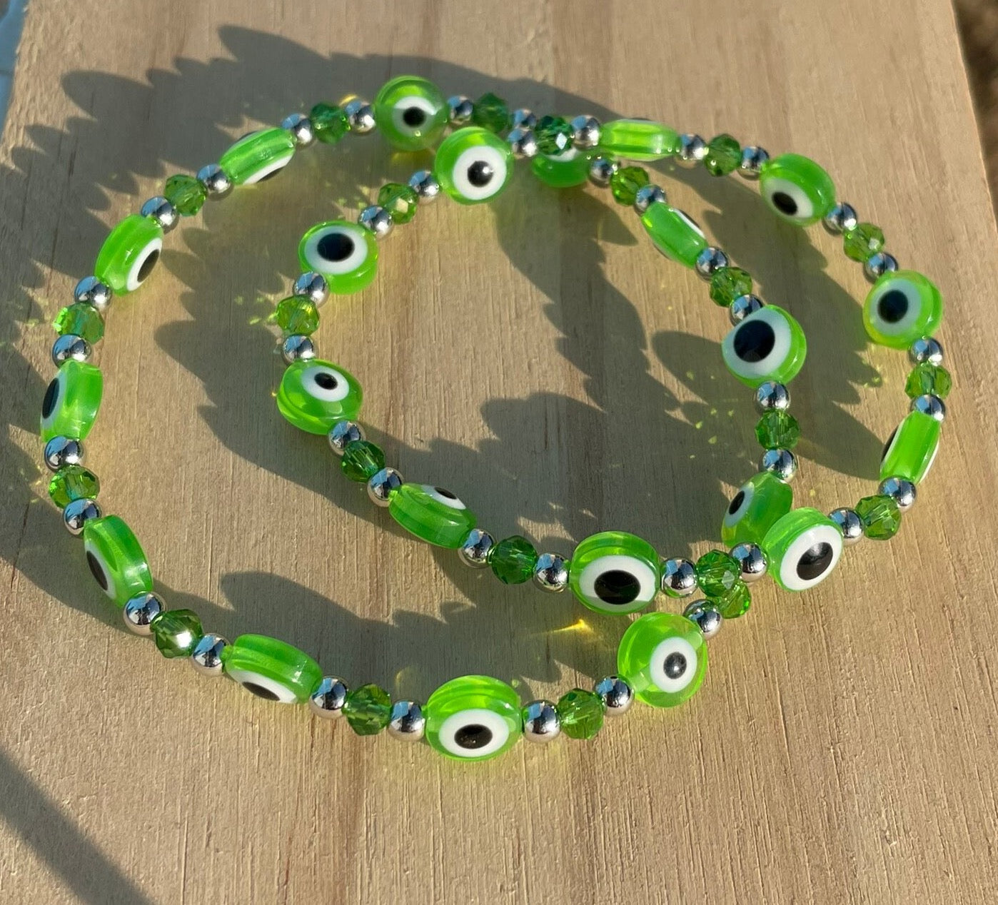 Light Green Evil Eye Bracelet (Large Eyes)