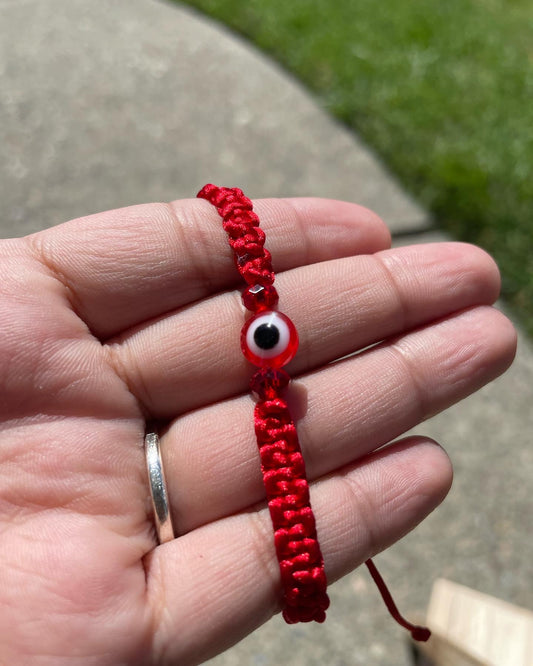 Red Evil Eye Adjustable Bracelet with Beads