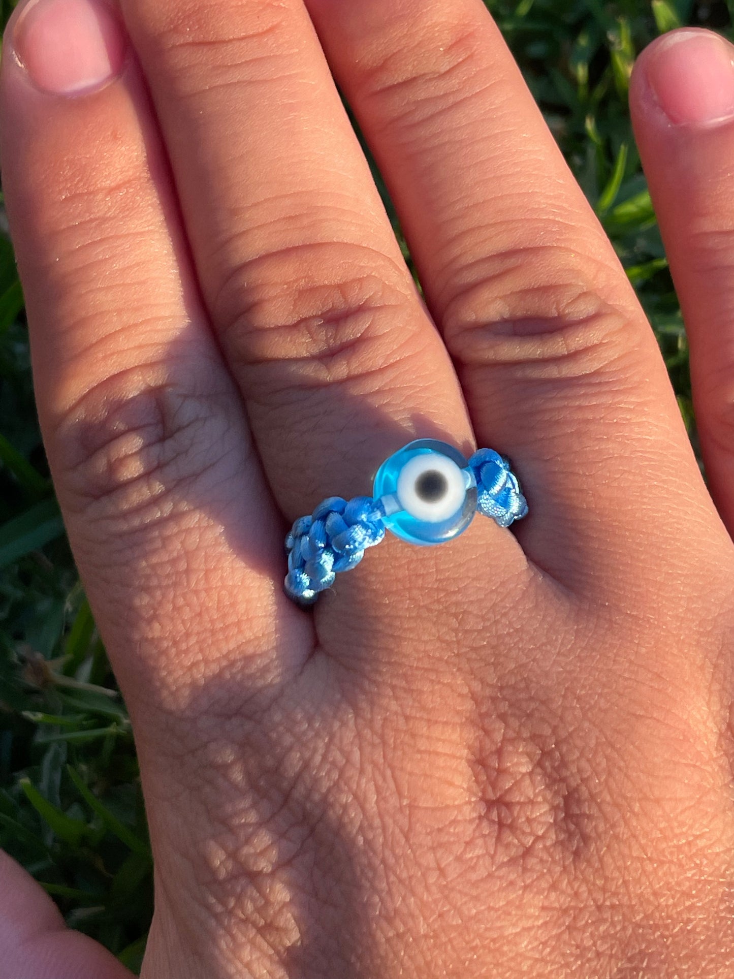 Light Blue Evil Eye Rope Ring