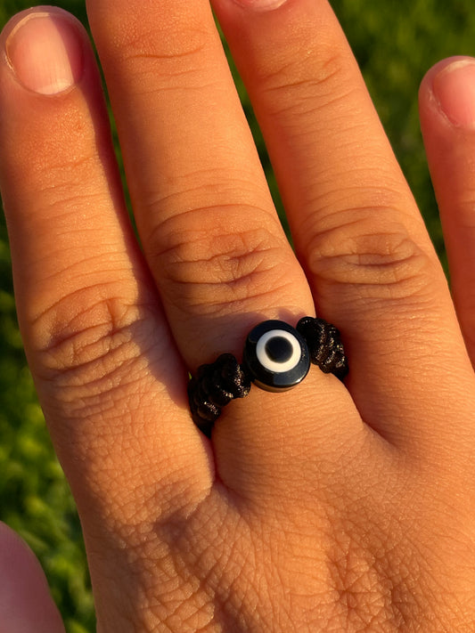 Black Evil Eye Rope Ring