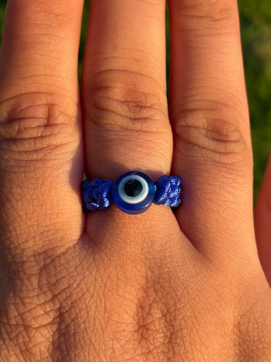 Dark Blue Evil Eye Rope Ring