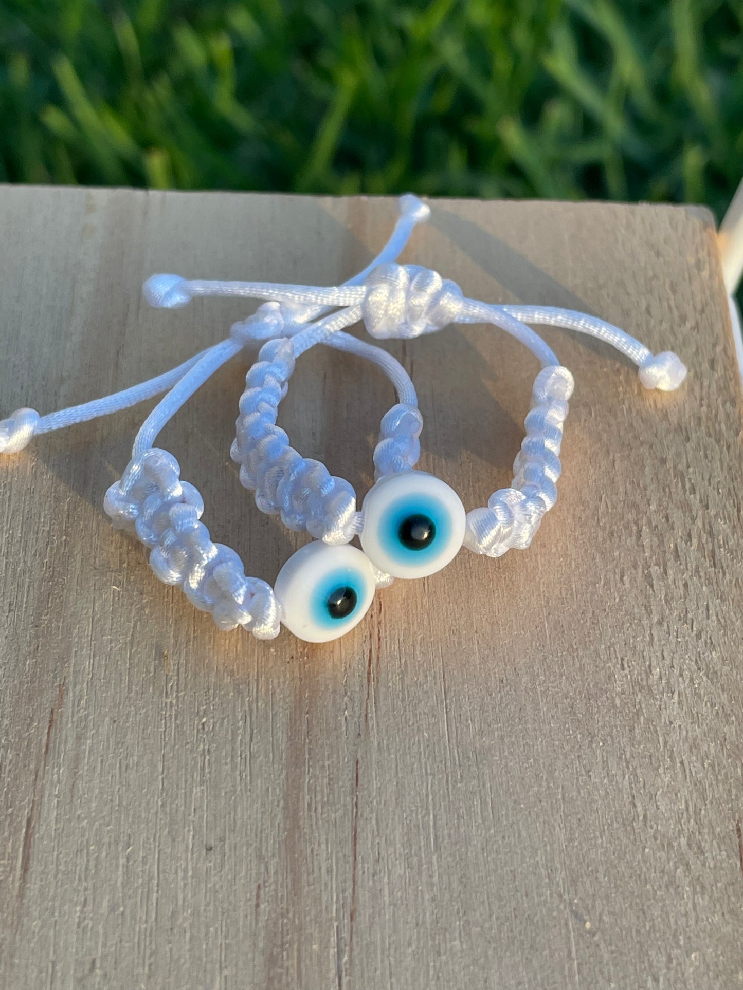 White Evil Eye Rope Ring