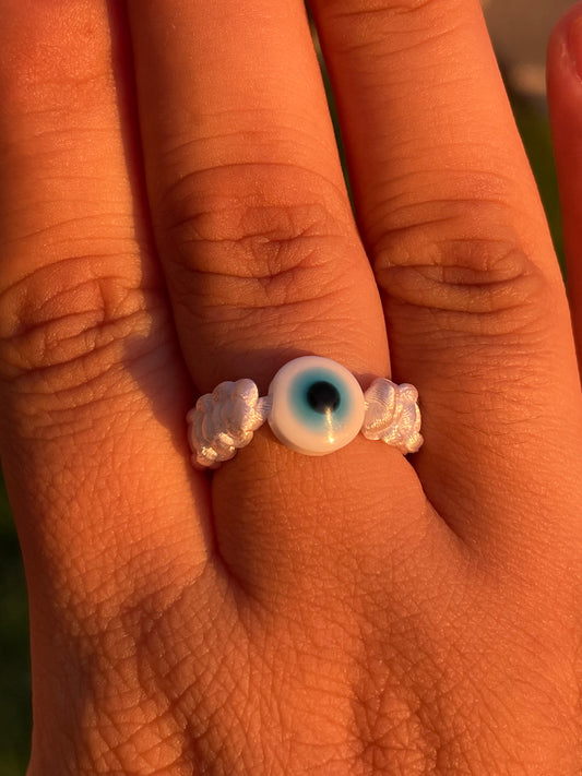 White Evil Eye Rope Ring