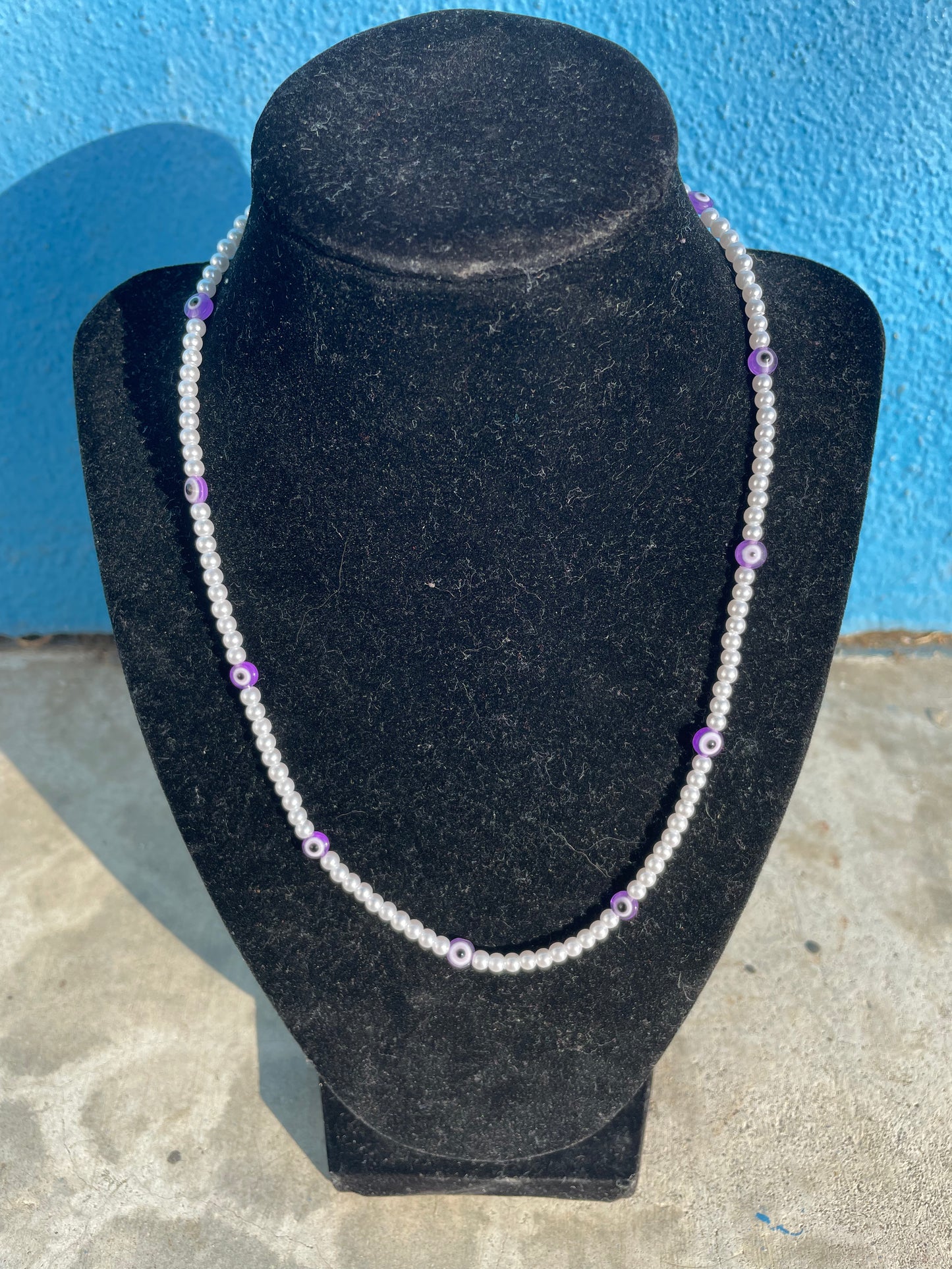 Purple Pearl Evil Eye Necklace