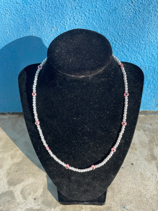 Pink Pearl Evil Eye Necklace