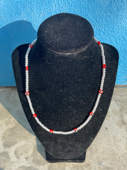 Red Pearl Evil Eye Necklace