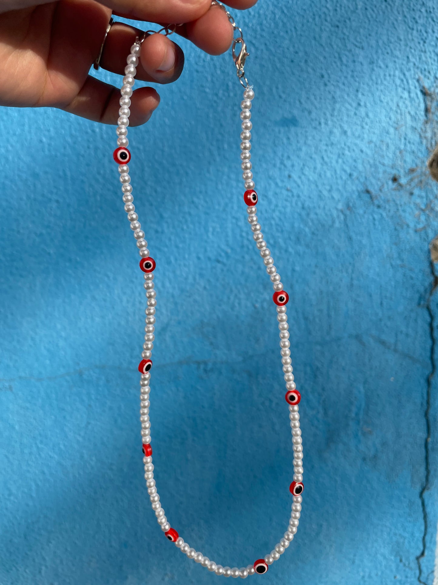 Red Pearl Evil Eye Necklace