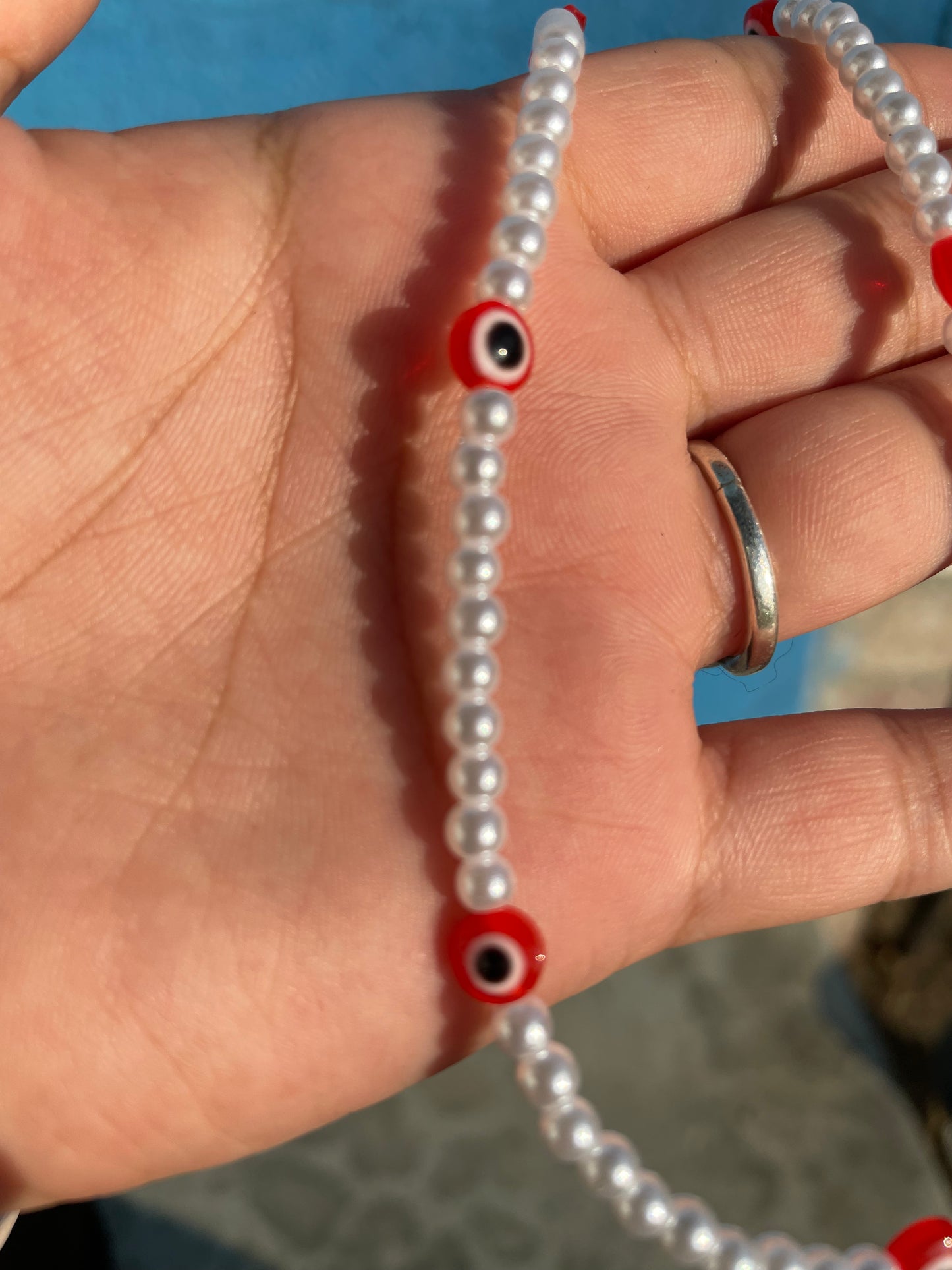 Red Pearl Evil Eye Necklace