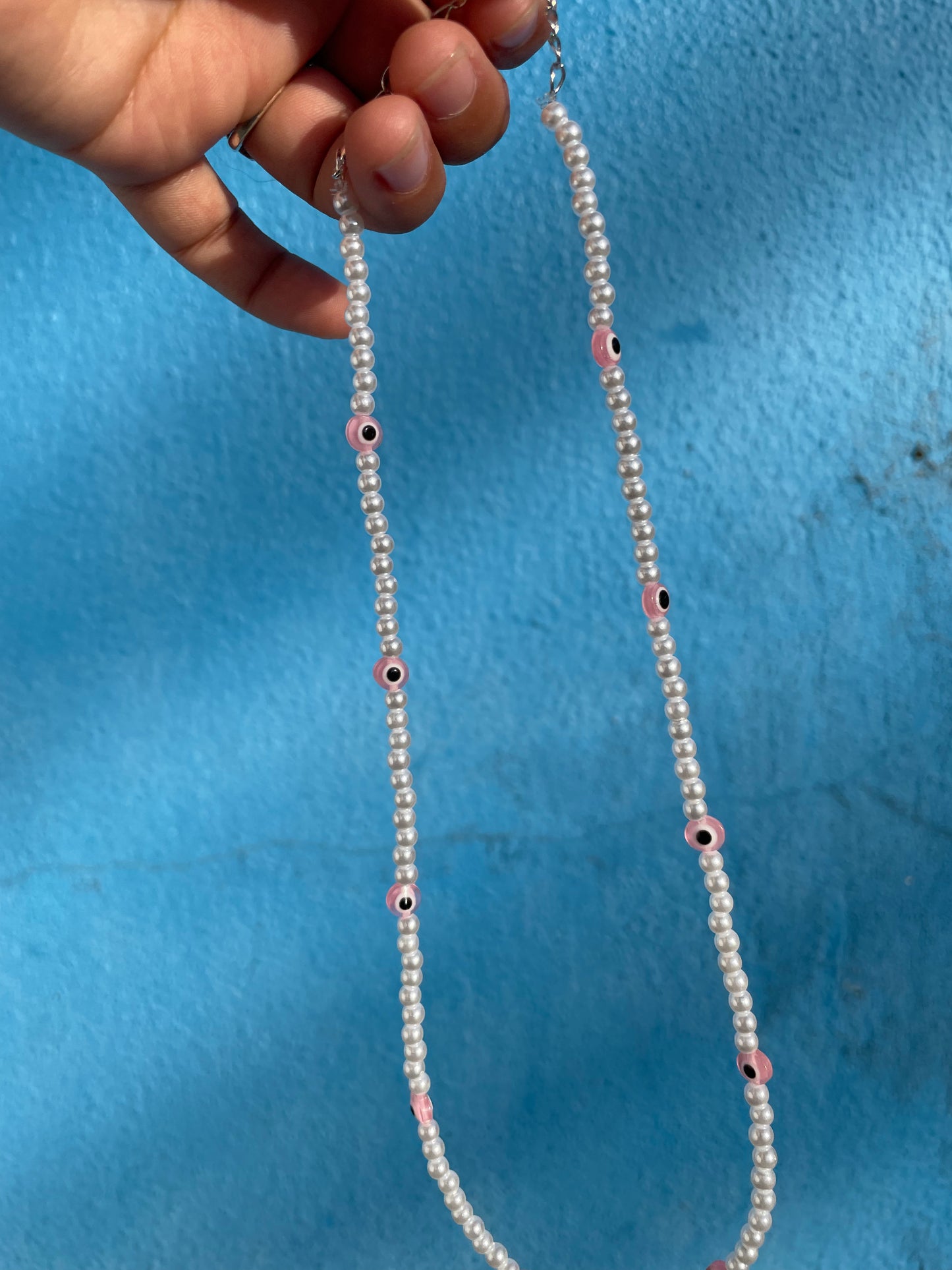 Pink Pearl Evil Eye Necklace