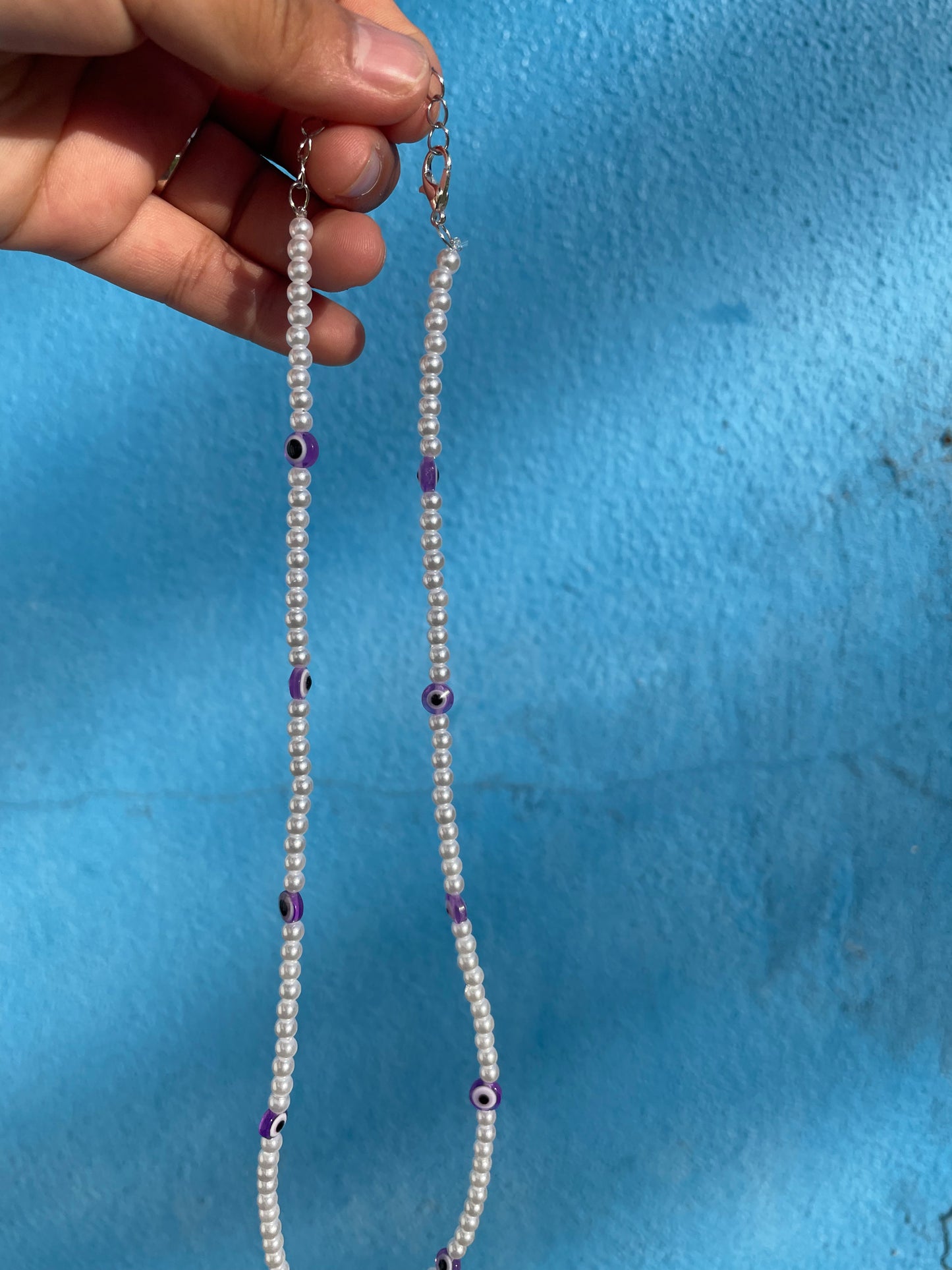 Purple Pearl Evil Eye Necklace