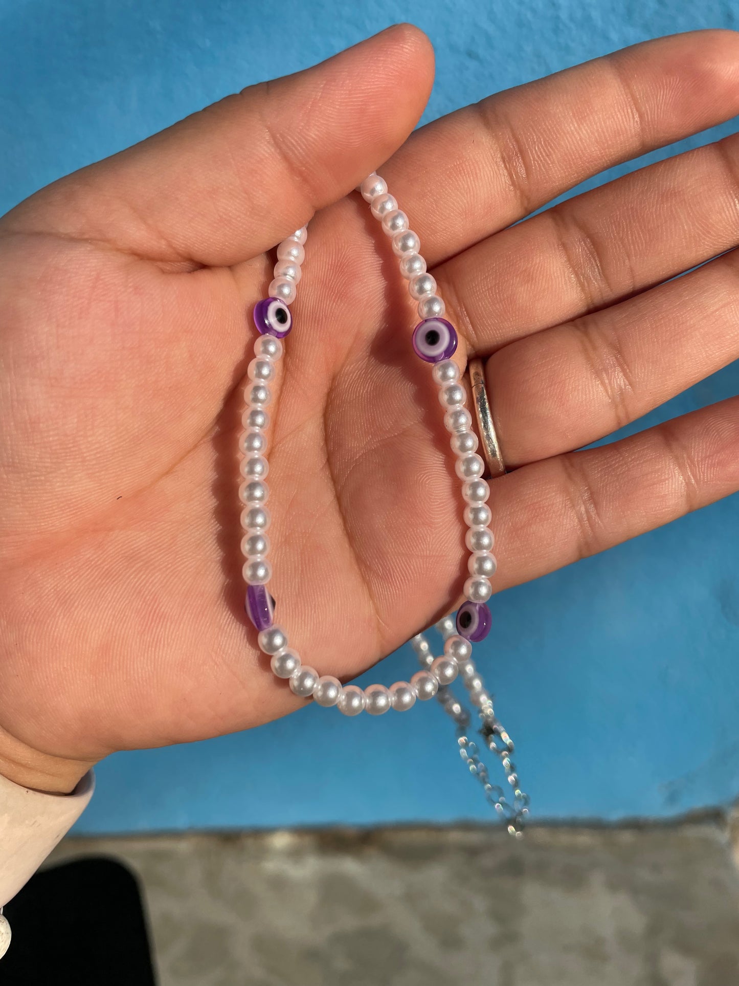 Purple Pearl Evil Eye Necklace